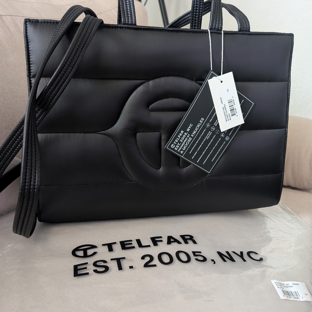 SOLD- Telfar Black Tote Bag with Embossed Logo
